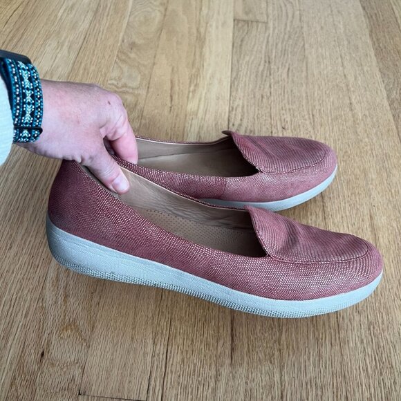 FitFlop Red Gold Textured Leather Loafers Women's Size 11 - Picture 5 of 9